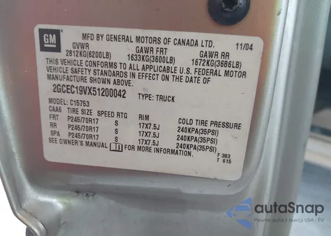 2005 Chevrolet Silverado 1500 Ls из США, поврежденный, VIN 2GCEC19VX51200042